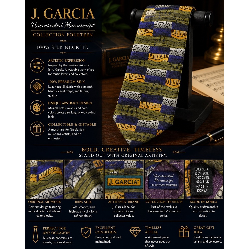 J. Garcia Uncorrected Collection Fourteen Silk Tie Music Notes Abstract Artistic